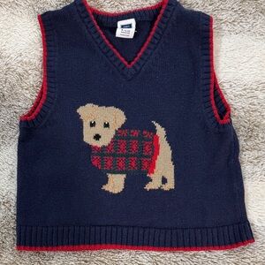 Janie and Jack Navy Sweater Vest with Plaid Dog